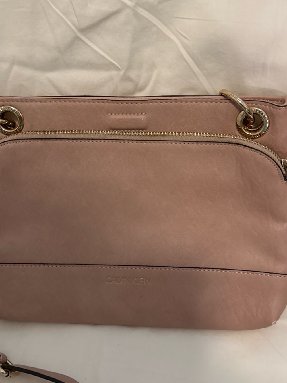 Calvin Klein Blush Pink Leather Shoulder Bag with Gold Hardware